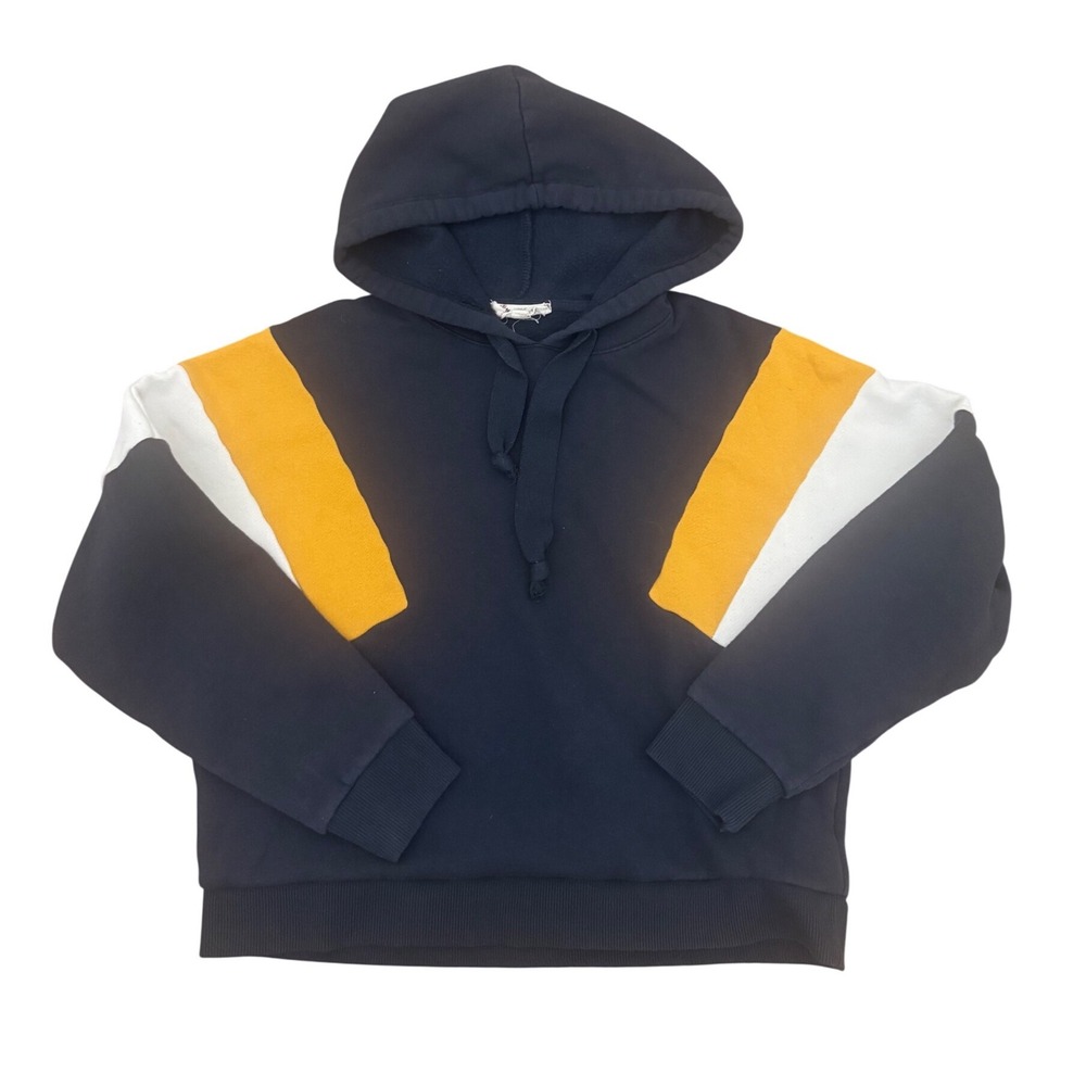 Hippie Rose Navy Yellow White Color Block Hoodie Sweatshirt‎ Women's Size Medium